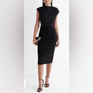 Draped Mock Neck Midi Sheath Dress Express